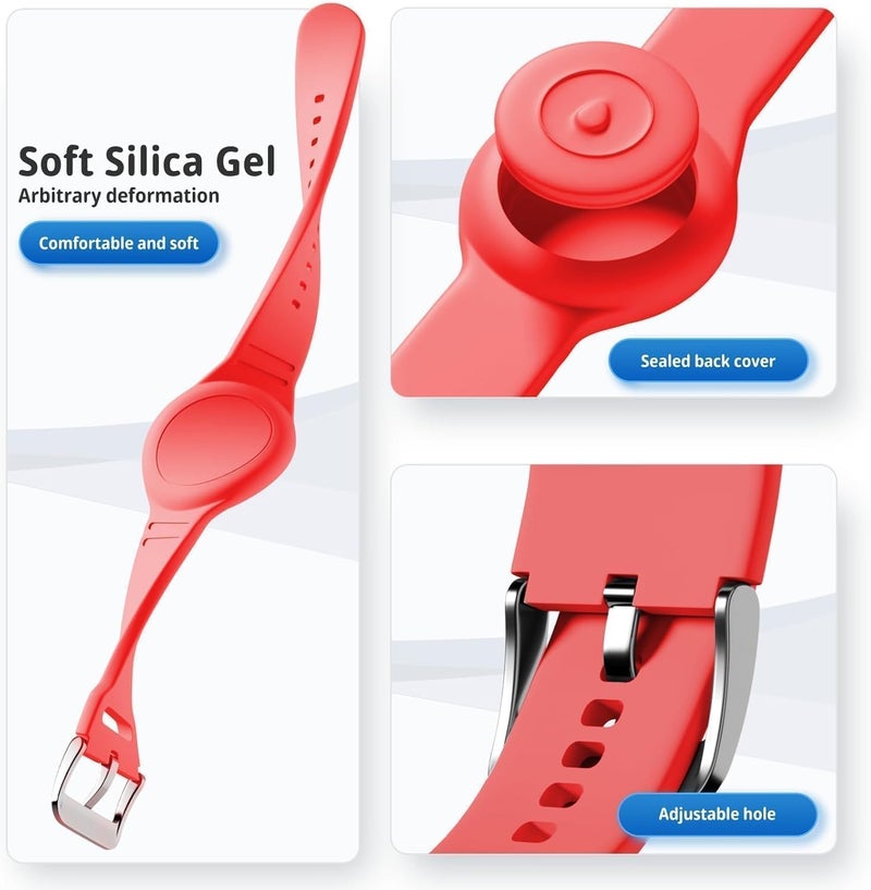 Foweroty for AirTag Bracelet for Kids, Waterproof Cute Print for Air tag Holder for Kids with Soft Silicone Full Coverage Anti-Lost Hidden for Airtag Wristband Accessories for Child, Red - Image 4